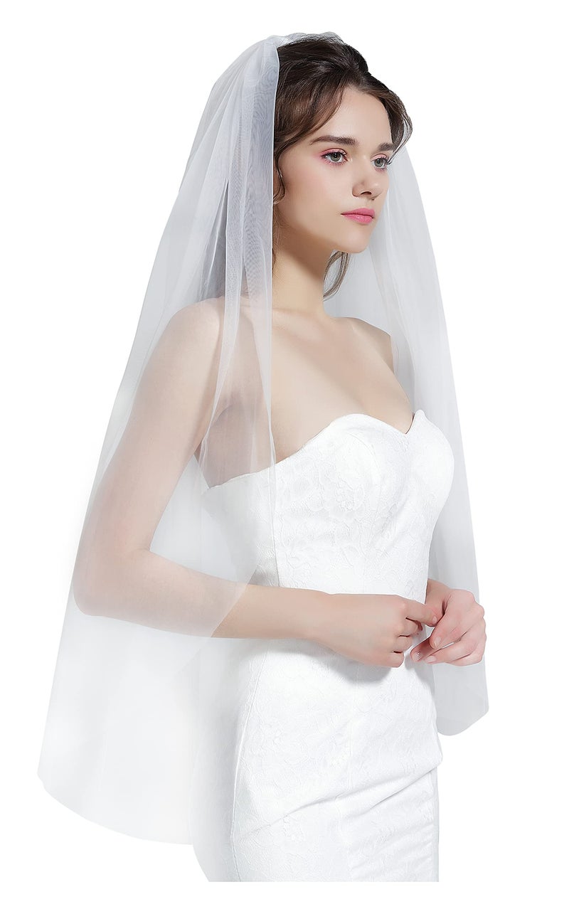BEAUTELICATE Wedding Bridal Veil with Comb 1 Tier Cut Edge Veil - Image 1